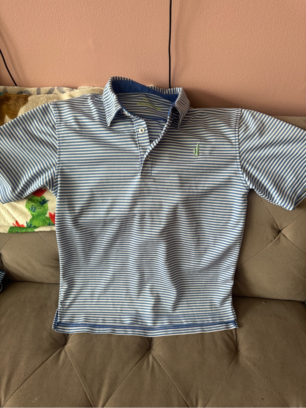 johnnie-O Blue and White Striped Men’s Polo